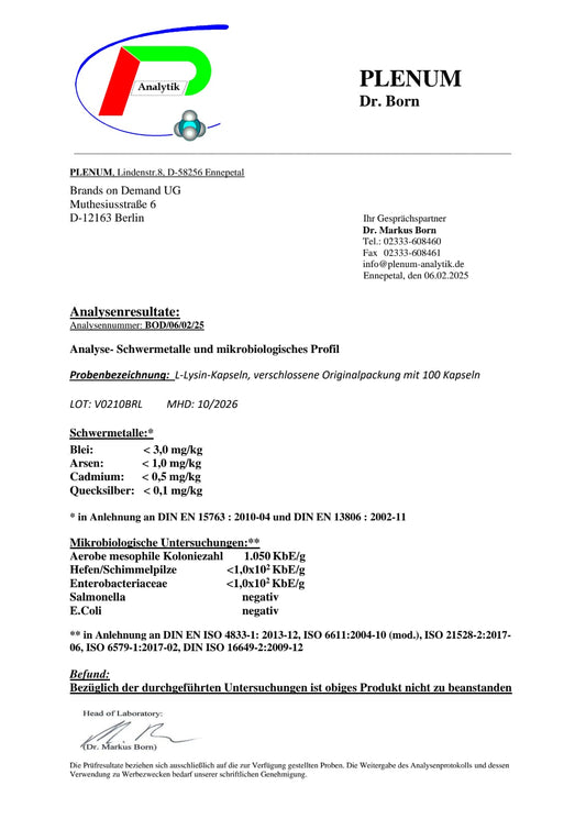 L-Lisina Capsule Pure | L-Lysine Capsules - Deutsche Qualität